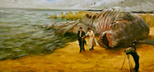 meripeto-kunnan-rannalla, beached beast, oil on mdf, 20x45cm, 2011
